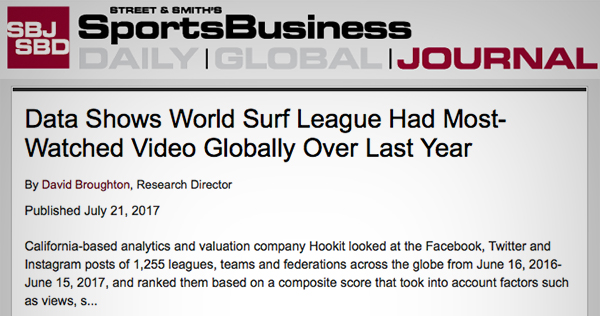 Sports Business Journal: Data Shows World Surf League Had Most-Watched Video Globally Over Last Year