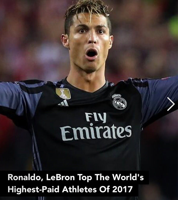 Forbes: Ronaldo, LeBron Top The World's Highest-Paid Athletes Of 2017