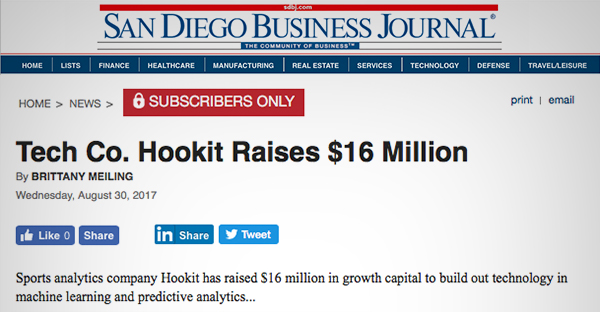 San Diego Business Journal: Tech Co. Hookit Raises $16 Million